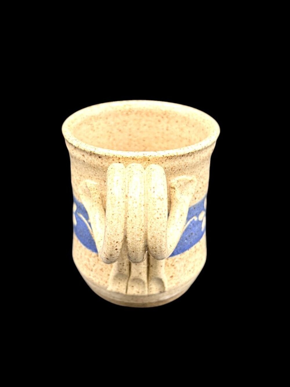 Signed Handmade Studio Pottery Mug Blue Floral Stoneware Artisan Coffee Cup 4" - Picture 5 of 10